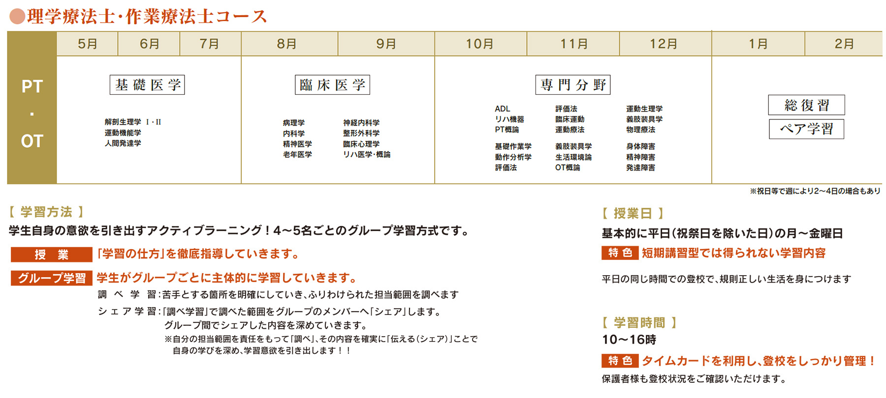 理学療法士・作業療法士PT/OT 通学コースカリキュラム紹介